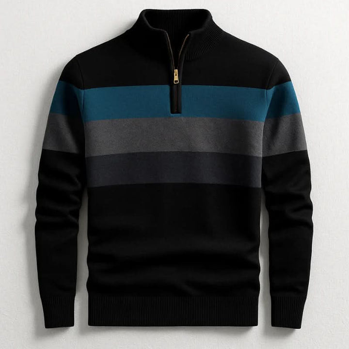 Lorven Striped Quarter-Zip Pullover — detail of quarter-zip neckline