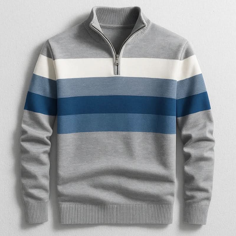 Lorven Striped Quarter-Zip Pullover — styled on model