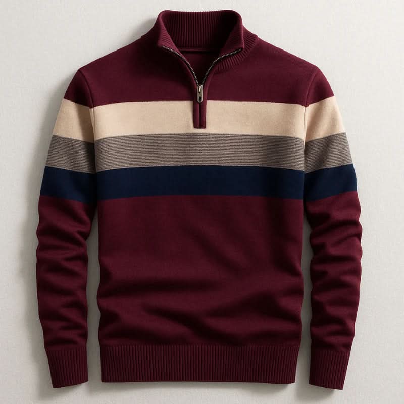 Lorven Striped Quarter-Zip Pullover — ribbed cuff and hem detail