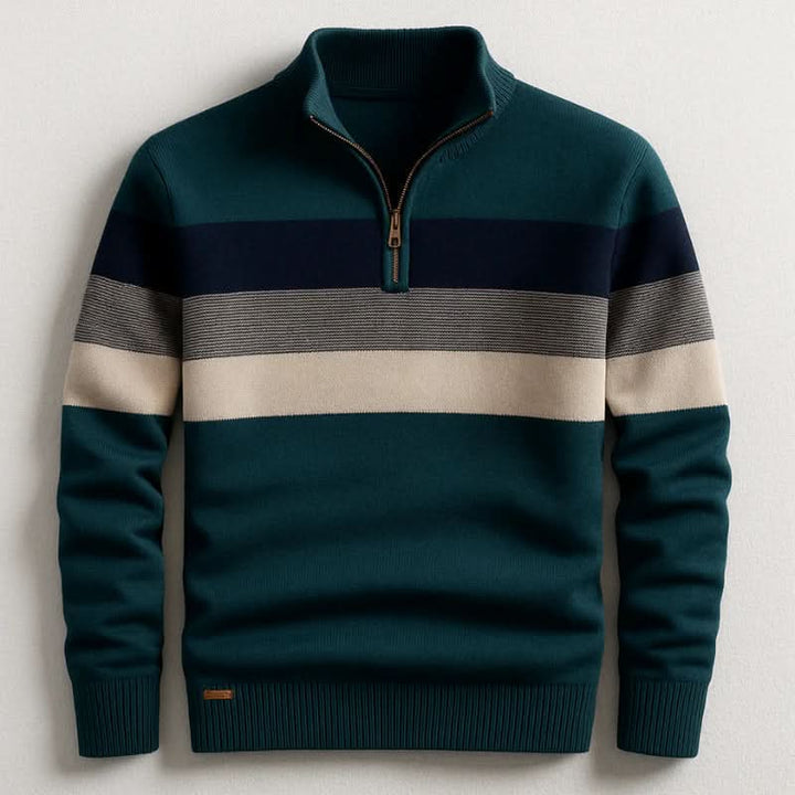 Lorven Striped Quarter-Zip Pullover — full outfit shot