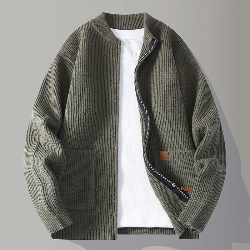 Alden Ribbed Knit Jacket - ribbed knit zip-up jacket