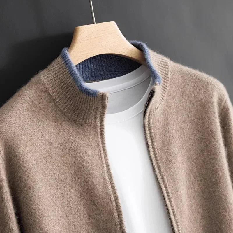 Kensington Cashmere Zip Jacket in Khaki