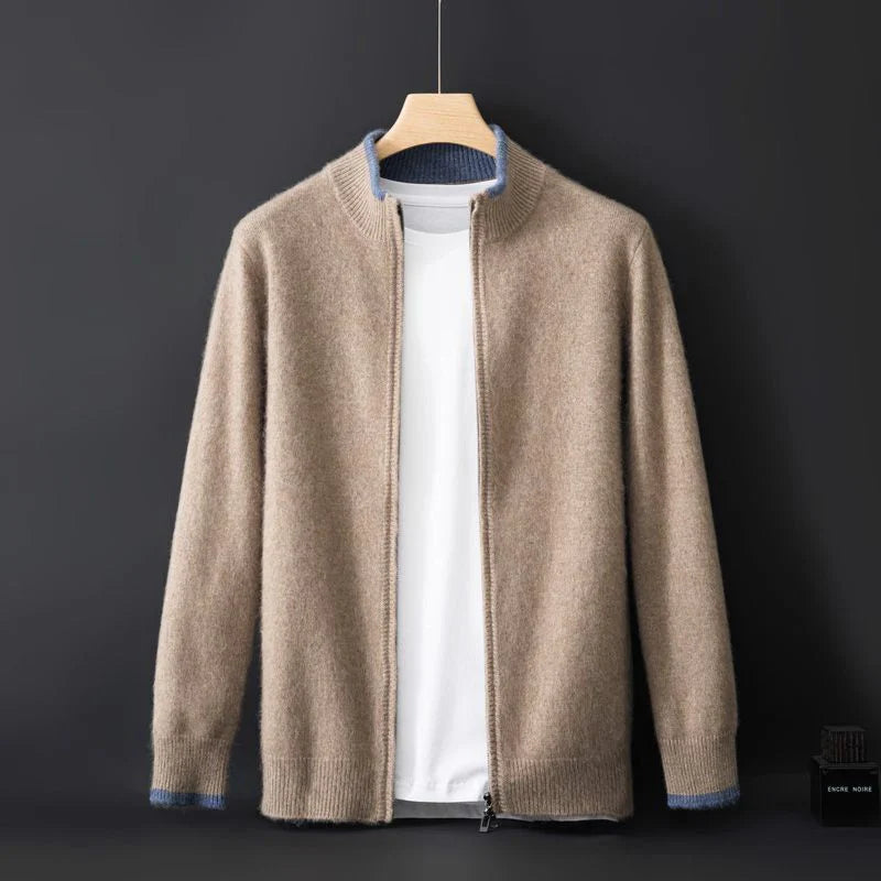 Kensington Cashmere Zip Jacket in Khaki