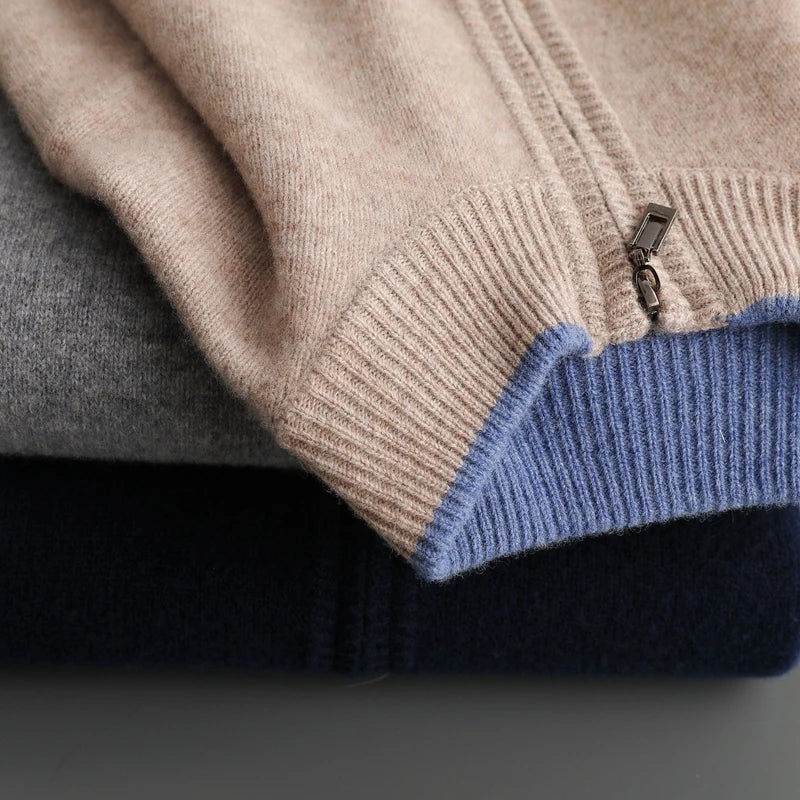 Kensington Cashmere Zip Jacket in Khaki